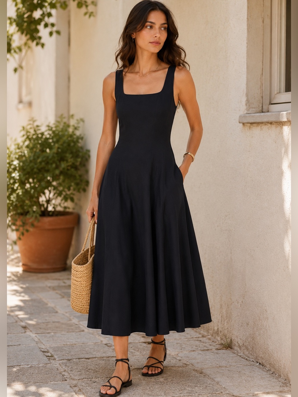 MADEWELL The Rylee Midi Dress Black NU559 Linen Blend